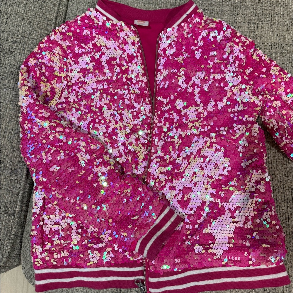 Pink Sequin Bomber Jacket